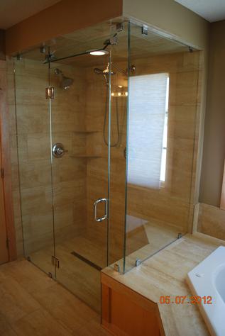 Floor to ceiling glass shower